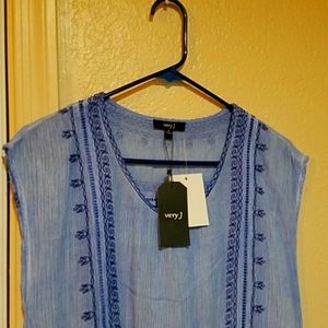 Very J Blue Embroidered Sleeveless Blouse Size S